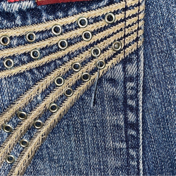 7 For All Mankind Dojo Jeans size 27 Dark Blue Denim Grommet Pockets - Picture 13 of 16